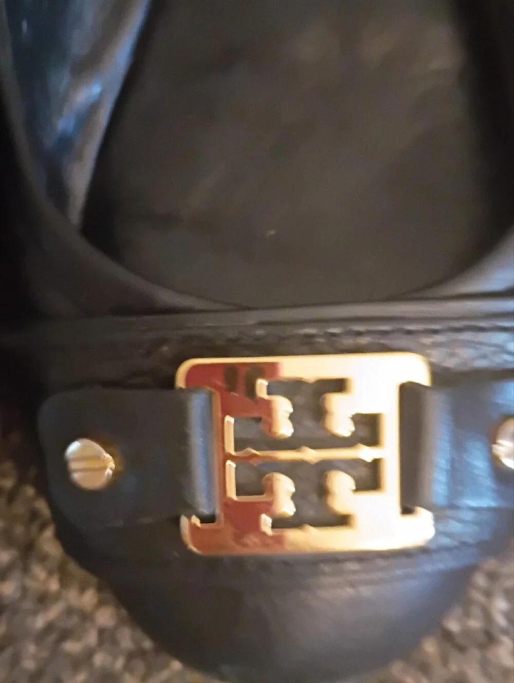 Tory Burch Black Leather Flats with Gold Logo Accent